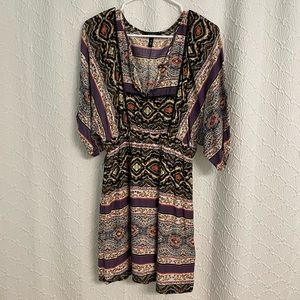 Jessica Simpson Black and Purple Printed Boho Dress